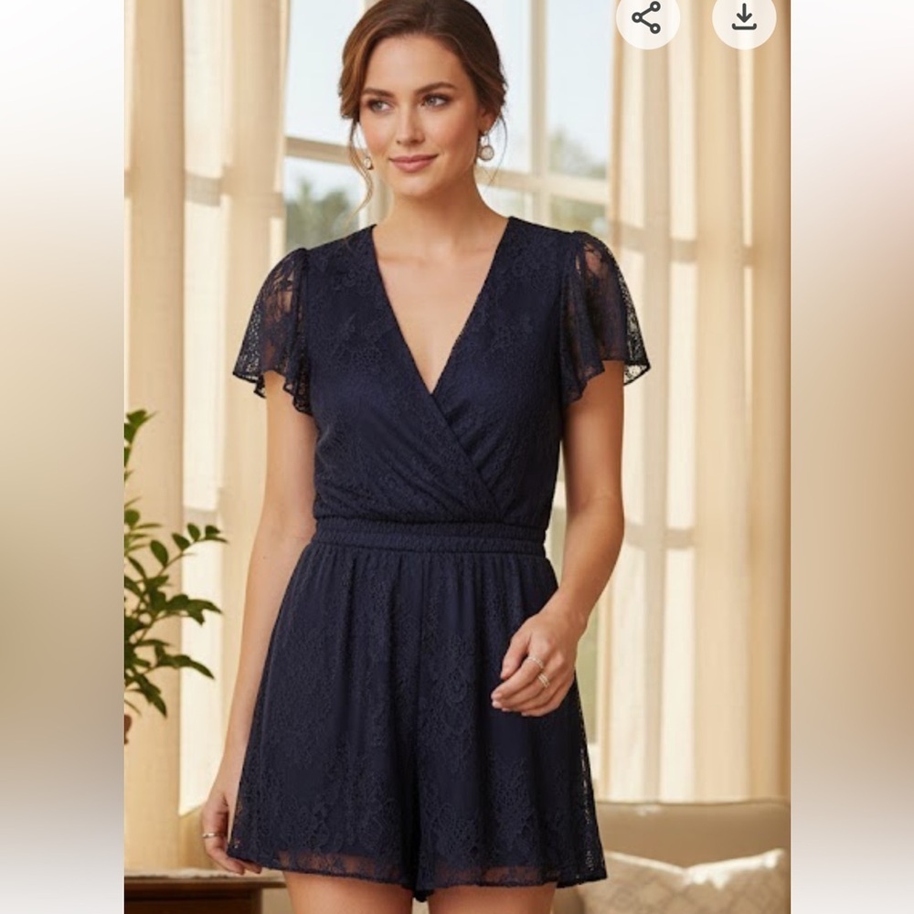 Francesca’s Elegant Navy Lace Romper